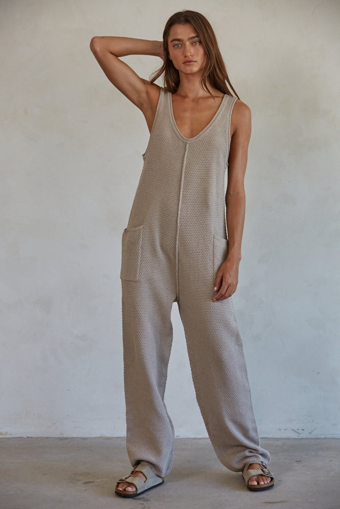 KNIT SLEEVELESS JUMPSUIT - NATURAL JUMPSUIT -