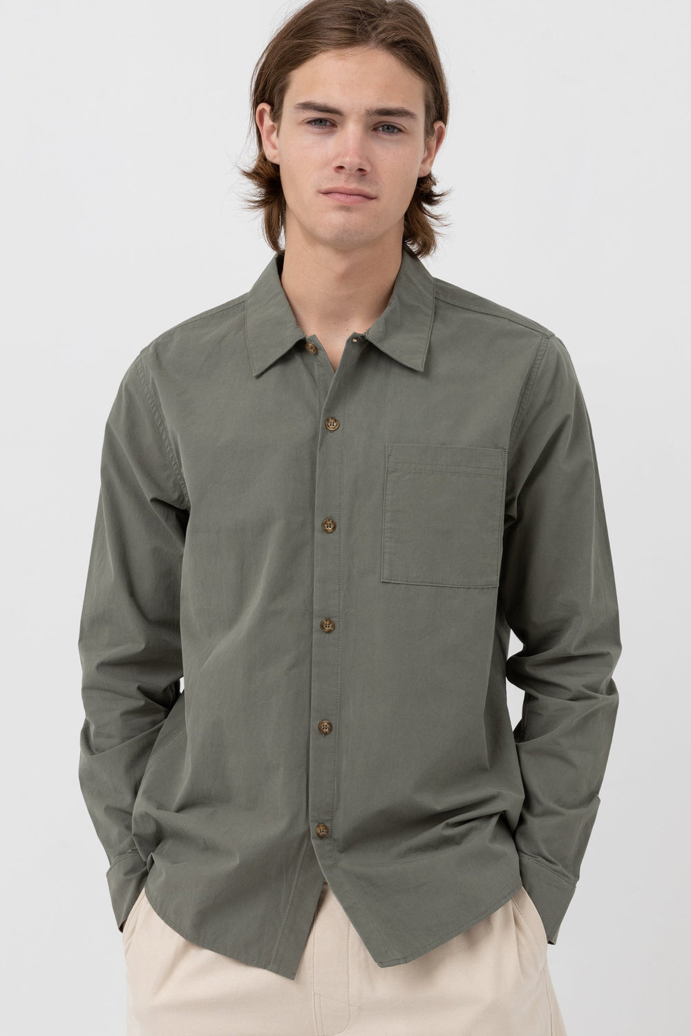 RHYTHM ESSENTIAL LS SHIRT - MOSS SHIRT RHYTHM   