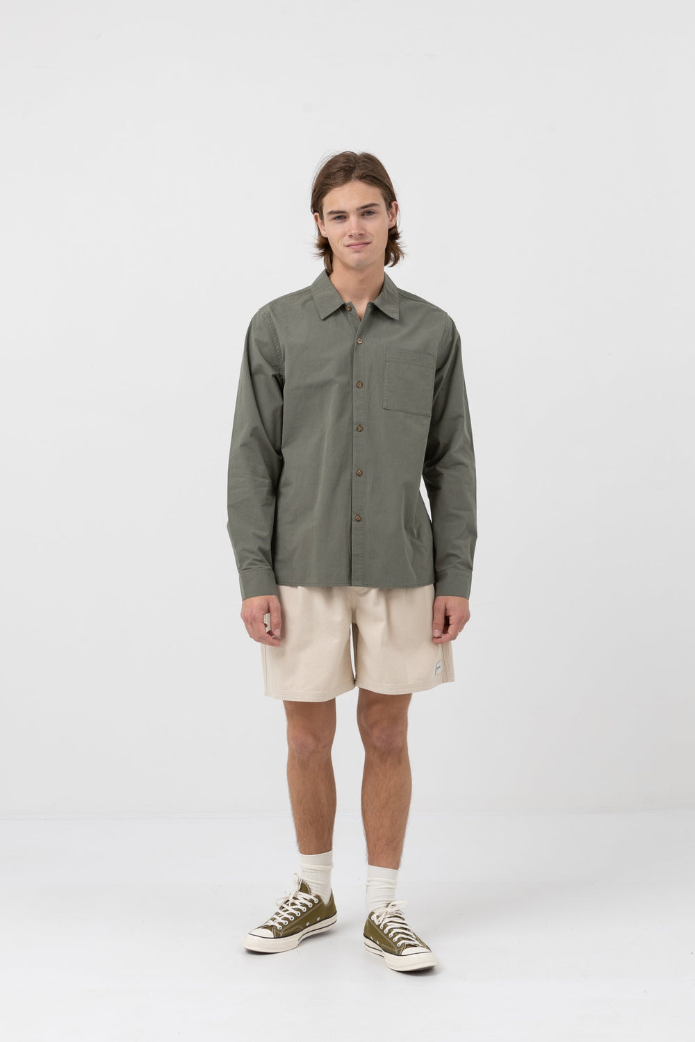 RHYTHM ESSENTIAL LS SHIRT - MOSS SHIRT RHYTHM   