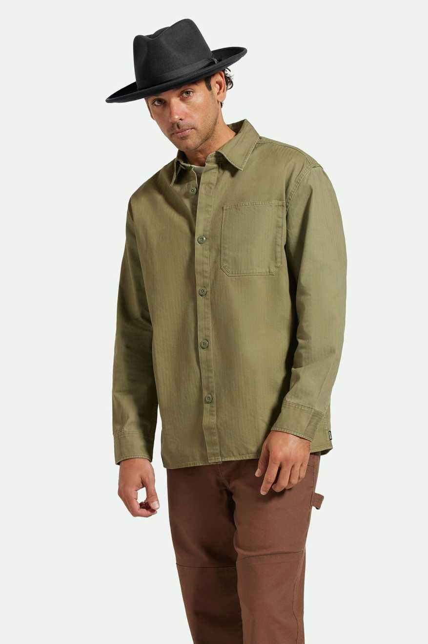 BRIXTON SELDEN OVERSHIRT - OLIVE SURPLUS WORN WASH SHIRT BRIXTON   