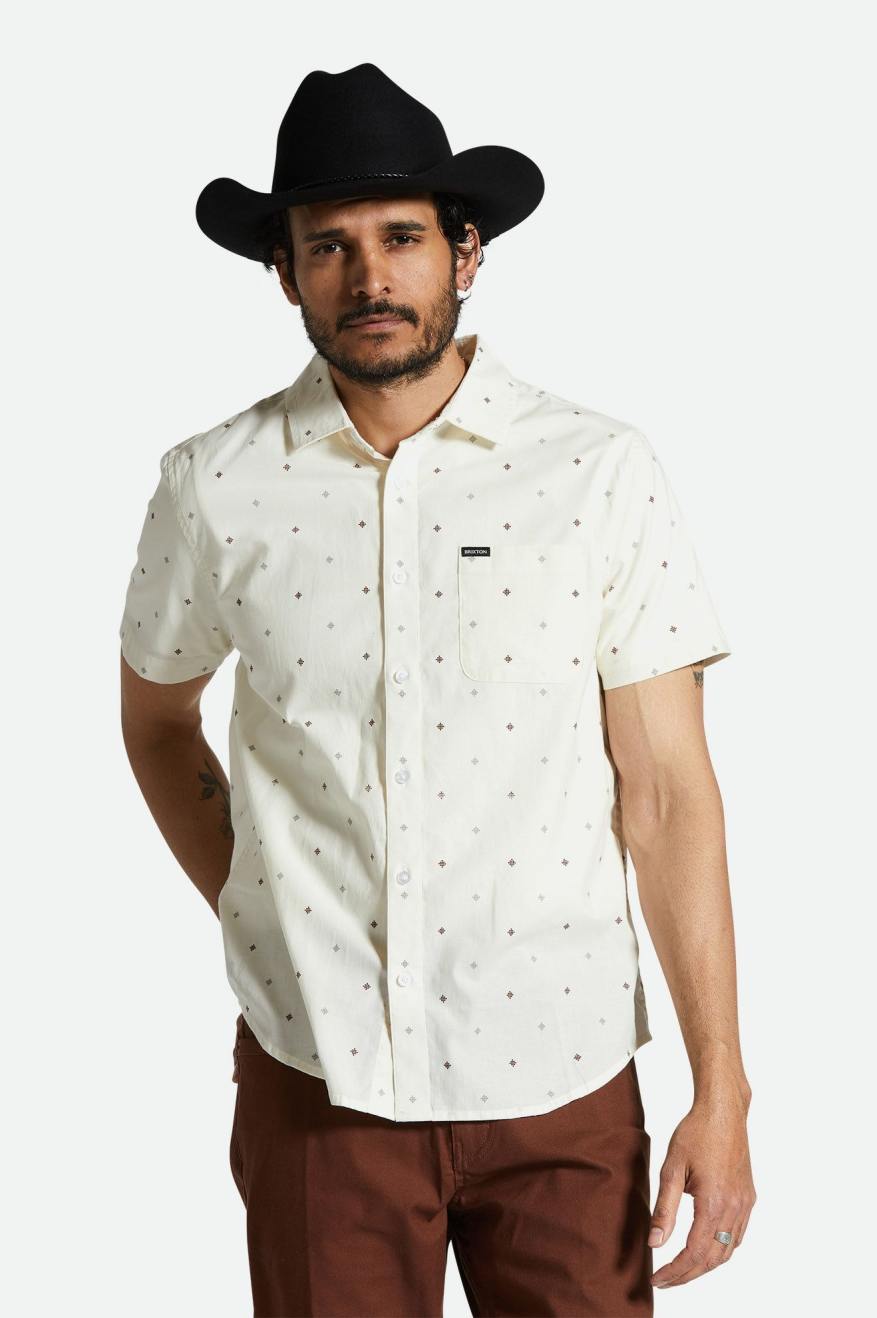 BRIXTON CHARTER PRINT S/S WOVEN SHIRT - OFF WHITE PYRAMID SHIRT BRIXTON   