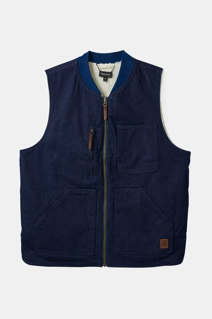 BRIXTON BUILDERS ABRAHAM REV VEST - RINSE DENIM/SHERPA VEST BRIXTON   