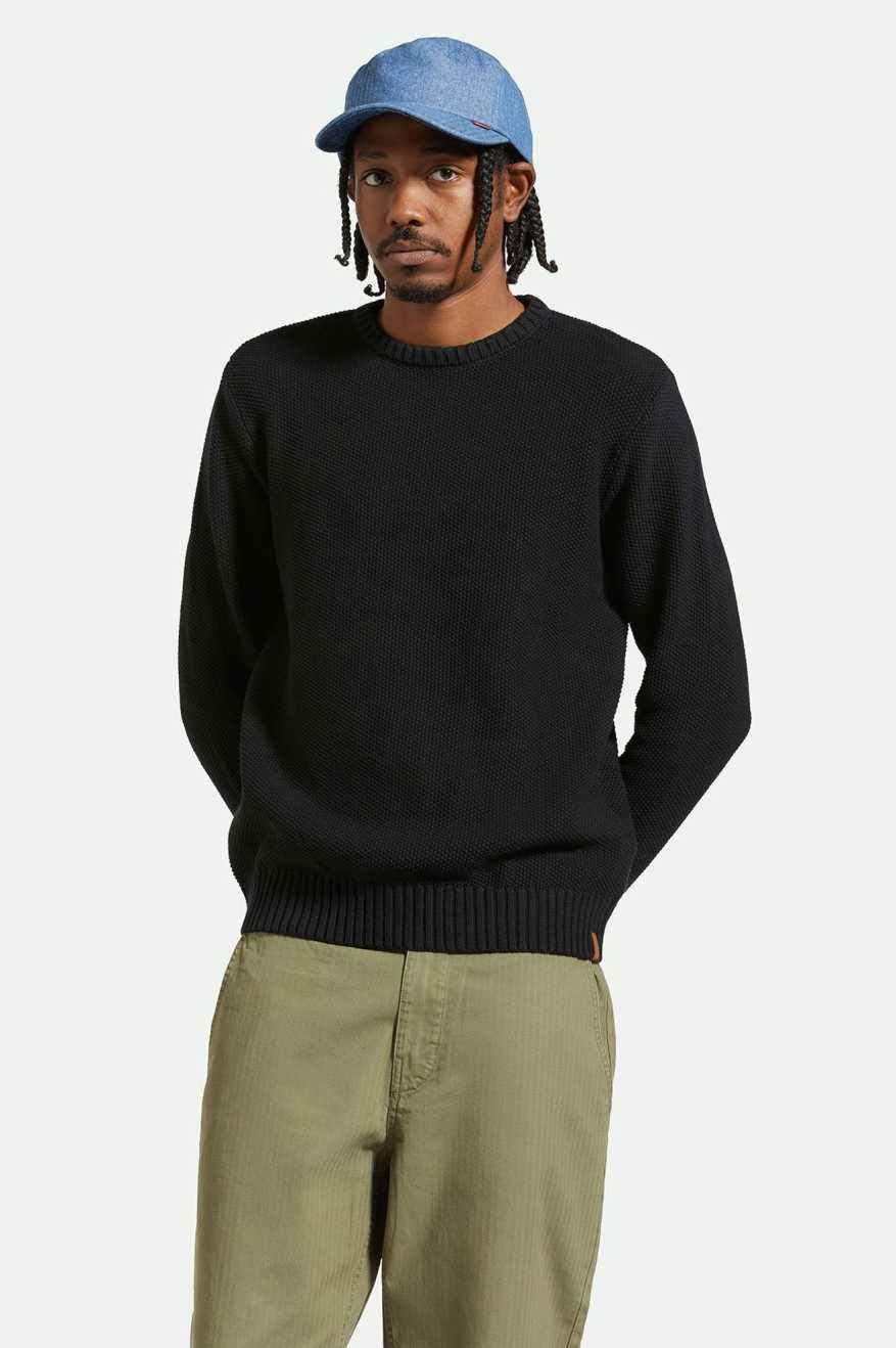 BRIXTON JACQUES WAFFLE KNIT SWEATER - BLACK SWEATER BRIXTON   