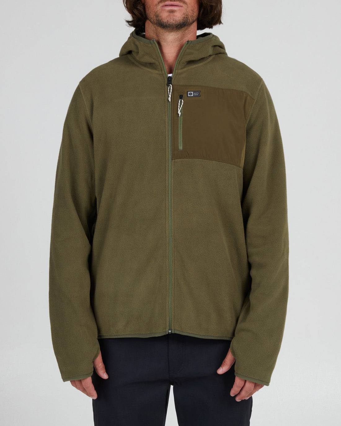 SALTY CREW EBBTIDE OLIVE ZIP HOODED POLAR FLEECE JACKET SALTY CREW   