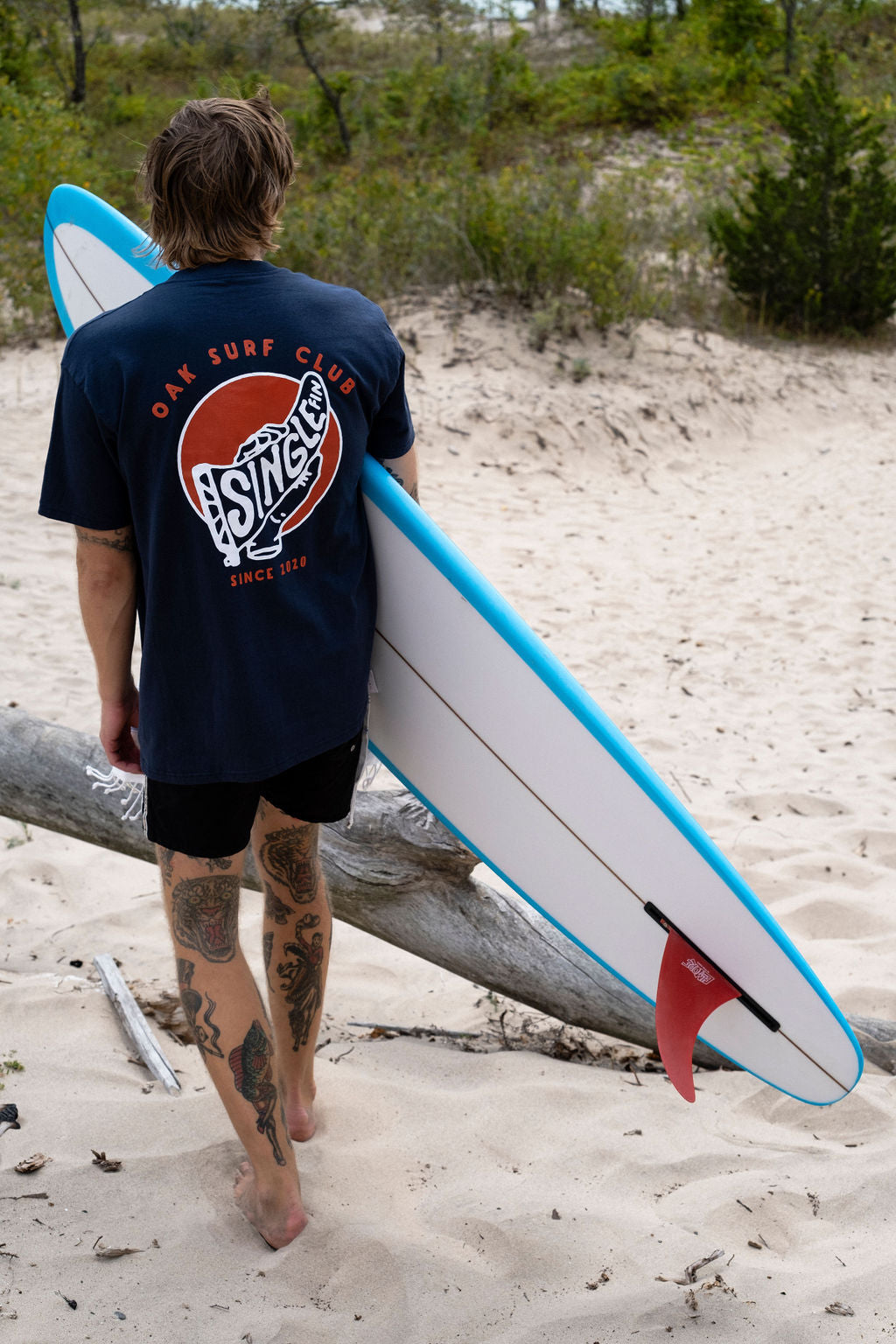 OAK SURF CLUB SINGLE FIN TEE - NAVY TSHIRT OAK SURF CLUB   