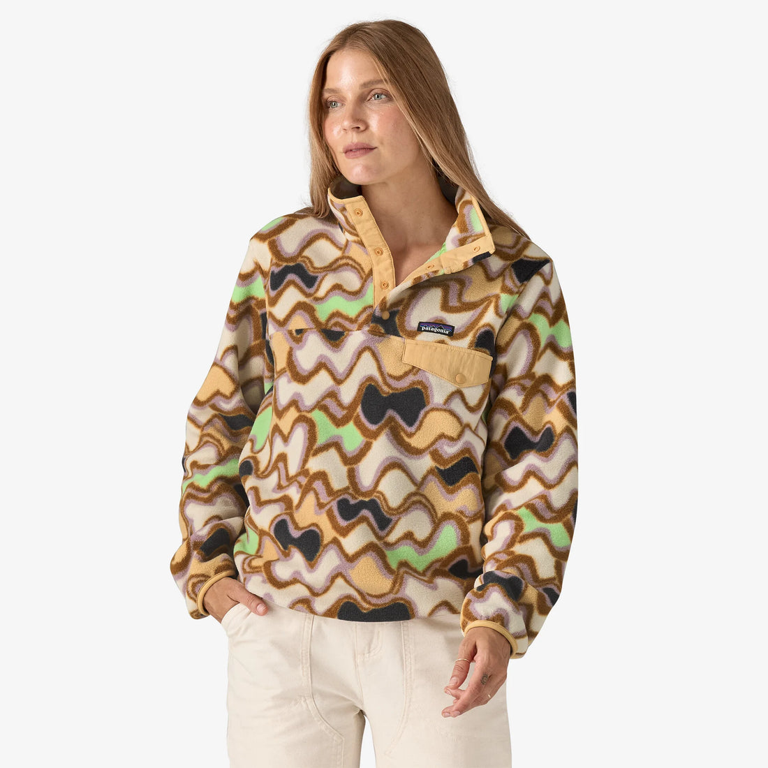 PATAGONIA WOMENS LIGHTWEIGHT SYNCHILLA SNAP-T FLEECE PULLOVER - SMALL CURRENTS: NATURAL JACKET PATAGONIA   