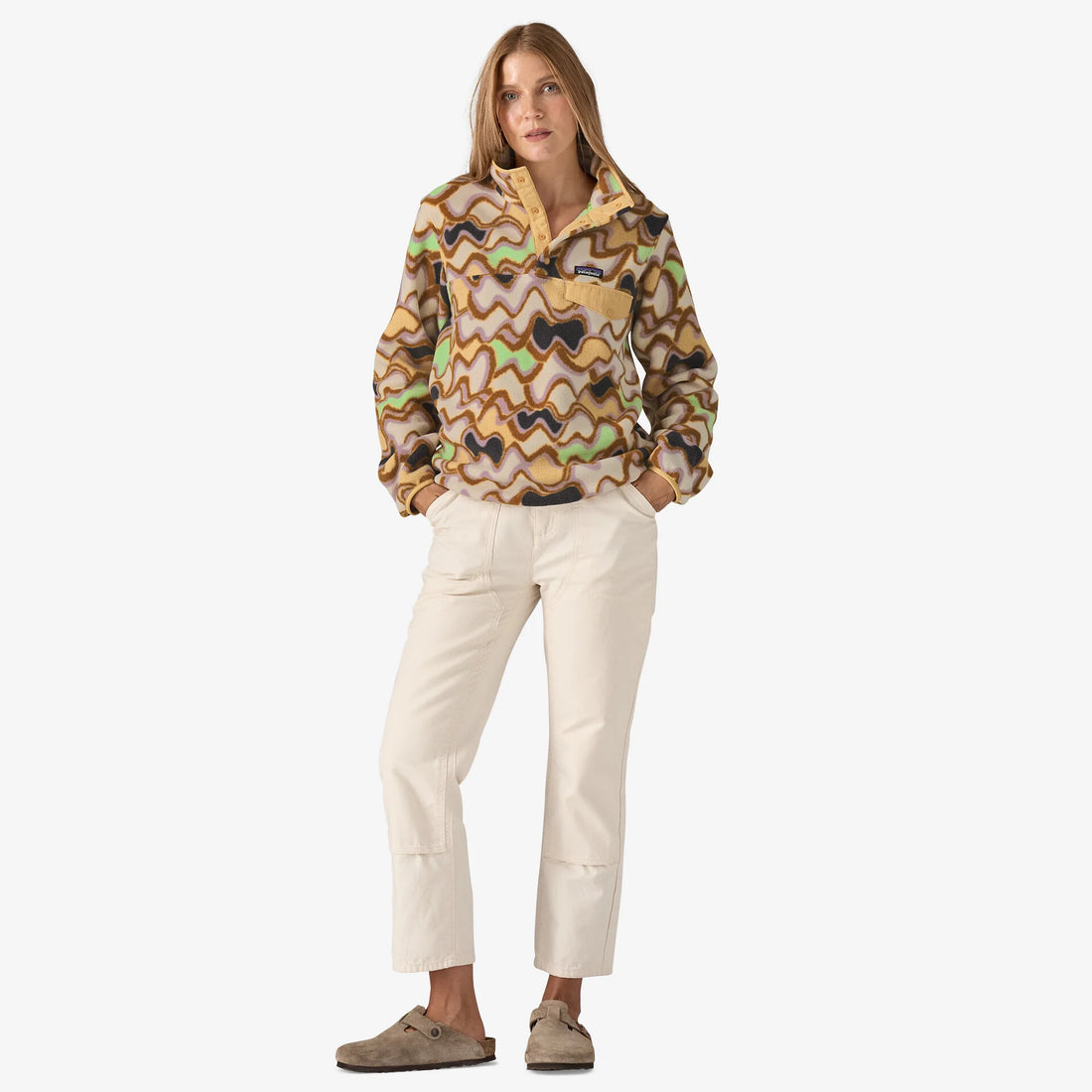 PATAGONIA WOMENS LIGHTWEIGHT SYNCHILLA SNAP-T FLEECE PULLOVER - SMALL CURRENTS: NATURAL JACKET PATAGONIA   