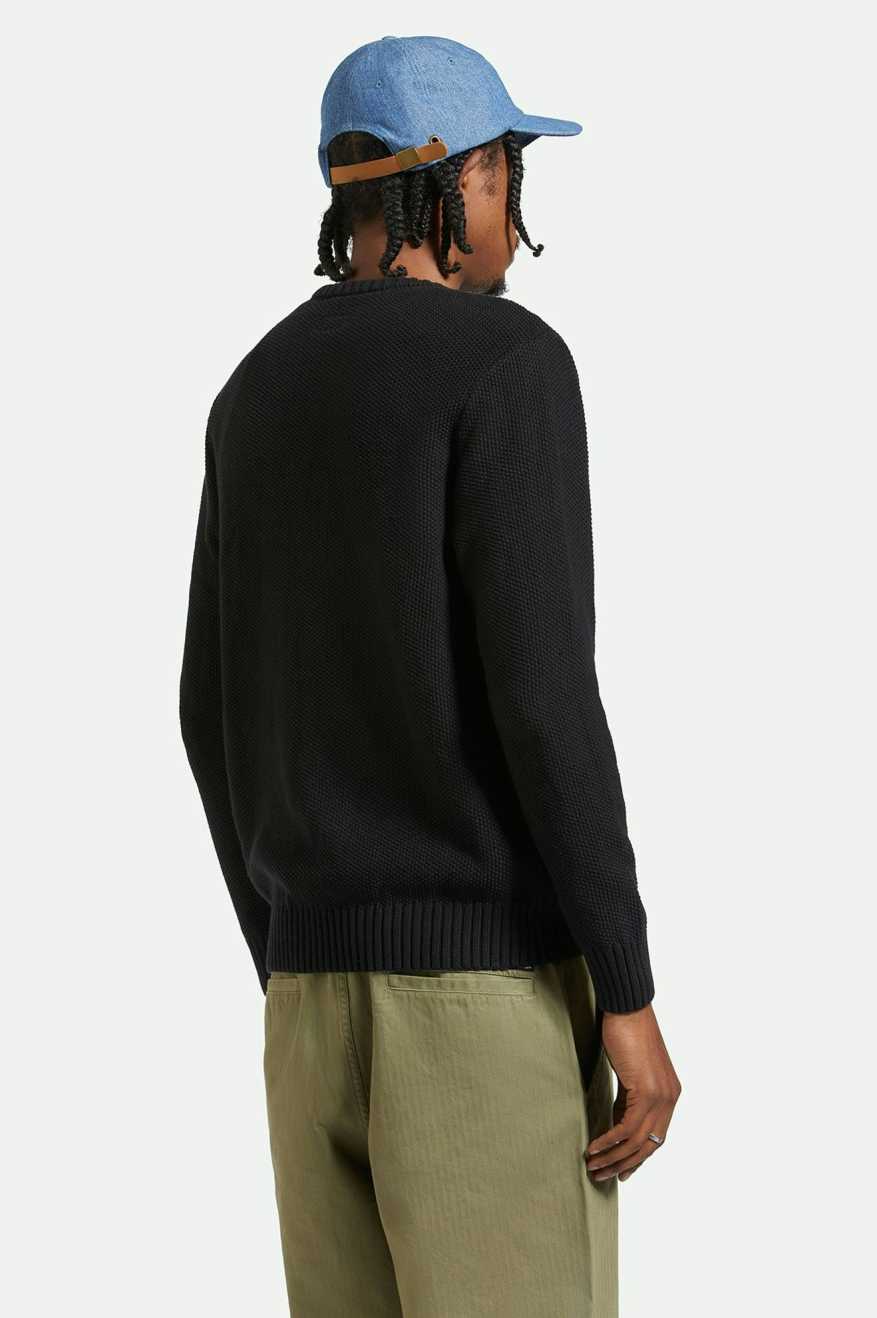 BRIXTON JACQUES WAFFLE KNIT SWEATER - BLACK SWEATER BRIXTON   