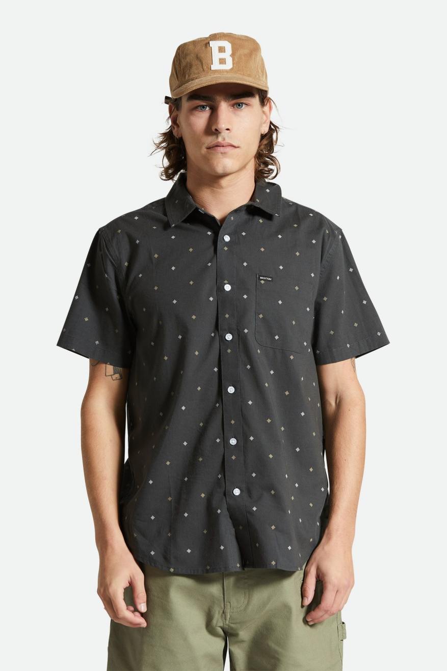 BRIXTON CHARTER PRINT S/S WOVEN SHIRT - WASHED BLACK PYRAMID SHIRT bro   