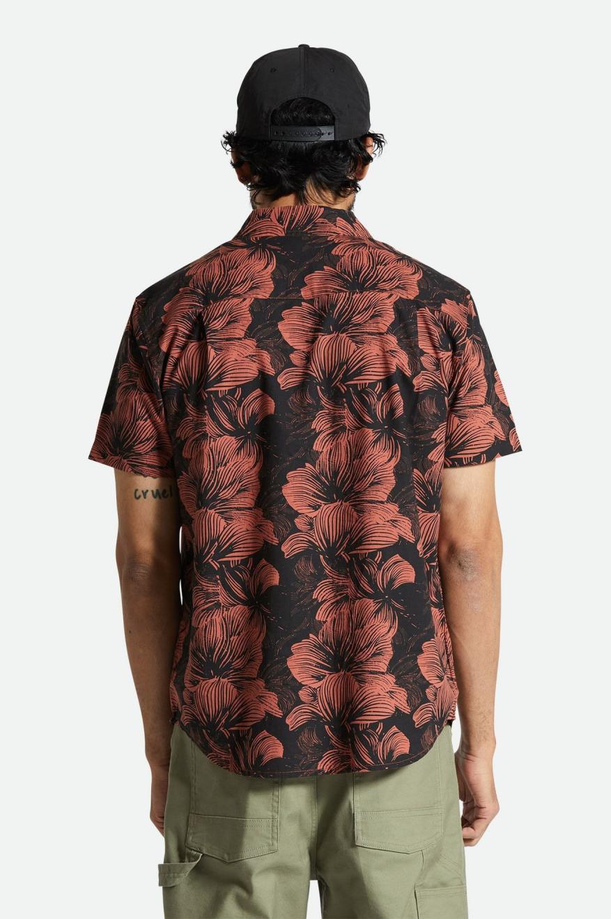 BRIXTON CHARTER PRINT S/S WOVEN SHIRT - WASHED BLACK/TERRACOTTA FLORAL SHIRT BRIXTON   