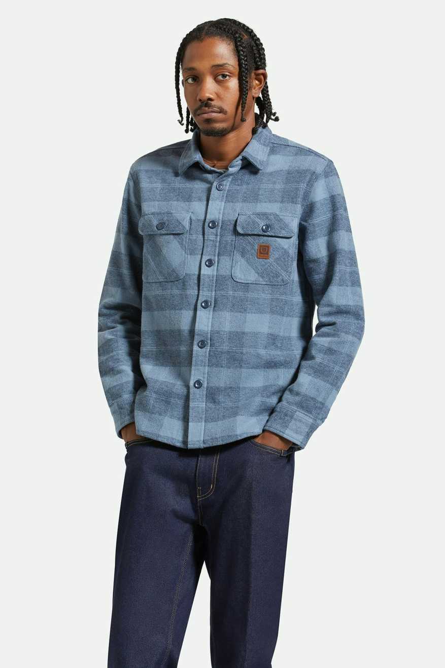 BRIXTON BOWERY HEAVY WEIGHT L/S FLANNEL - MIRAGE BLUE/WASHED NAVY SHIRT BRIXTON   