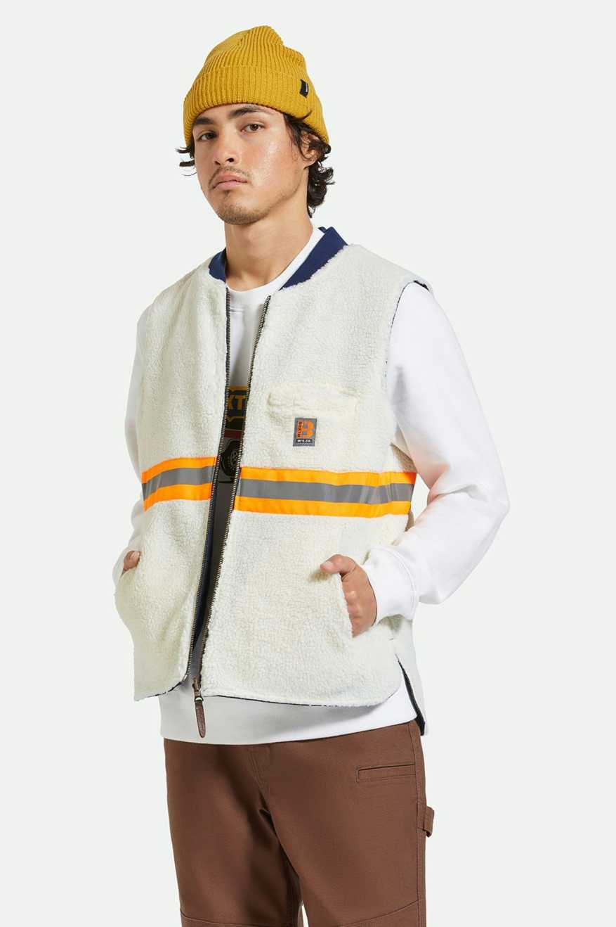 BRIXTON BUILDERS ABRAHAM REV VEST - RINSE DENIM/SHERPA VEST BRIXTON   