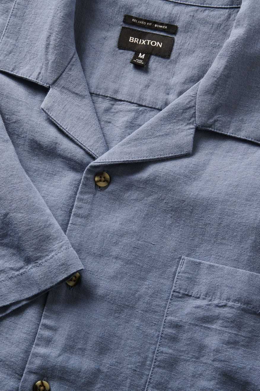 BRIXTON BUNKER LINEN BLEND S/S - FLINT STONE BLUE SHIRT BRIXTON   