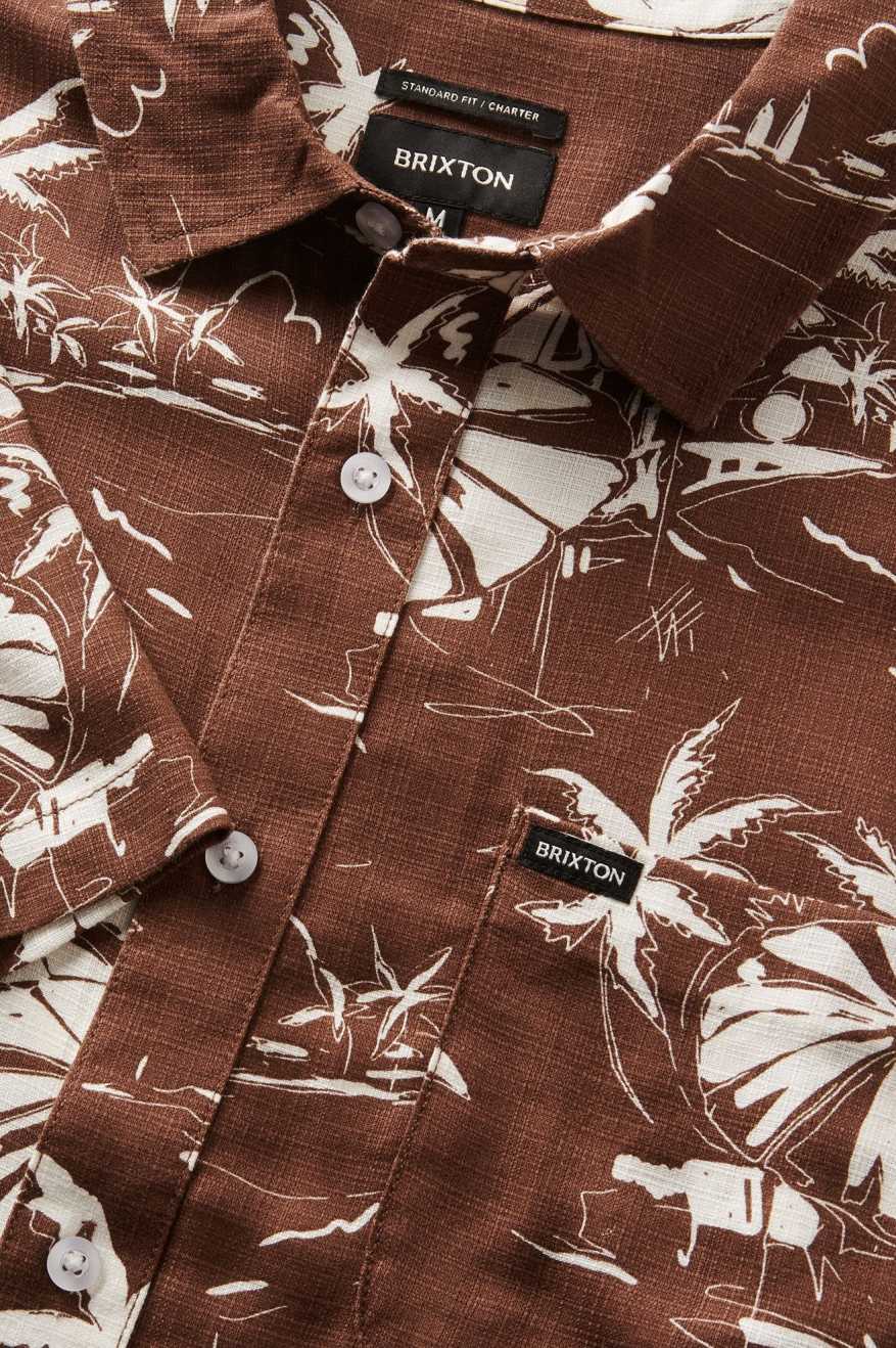 BRIXTON CHARTER SLUB S/S WOVEN - SEPIA UMBRELLA SCENE SHIRT BRIXTON   