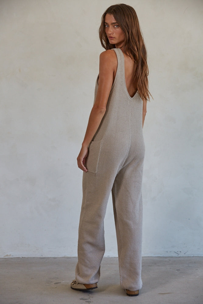 KNIT SLEEVELESS JUMPSUIT - NATURAL JUMPSUIT -