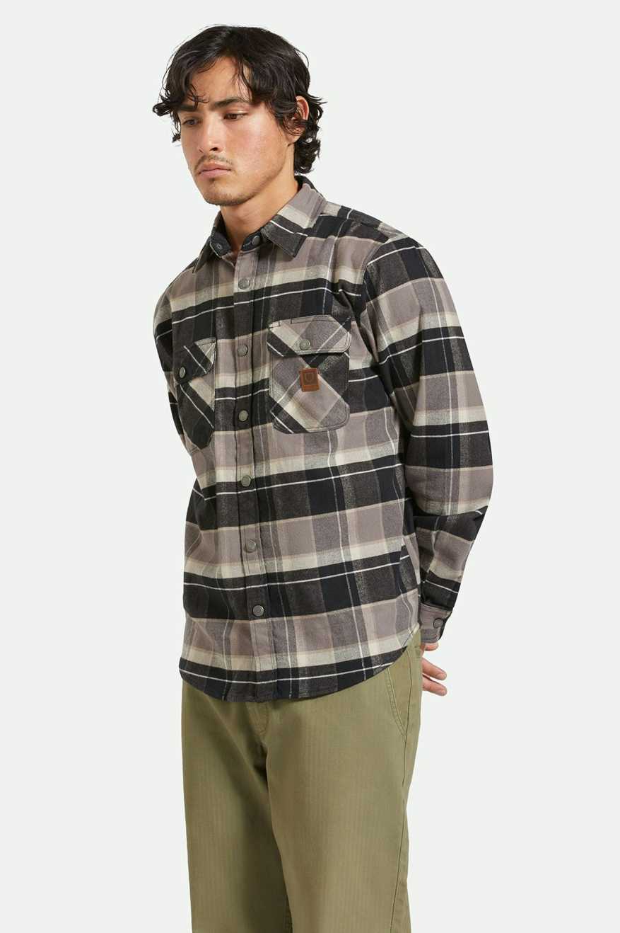 BUILDERS BOWERY STRETCH WATER RESISTANT L/S FLANNEL - BLACK/CHARCOAL/BEIGE SHIRT BRIXTON   