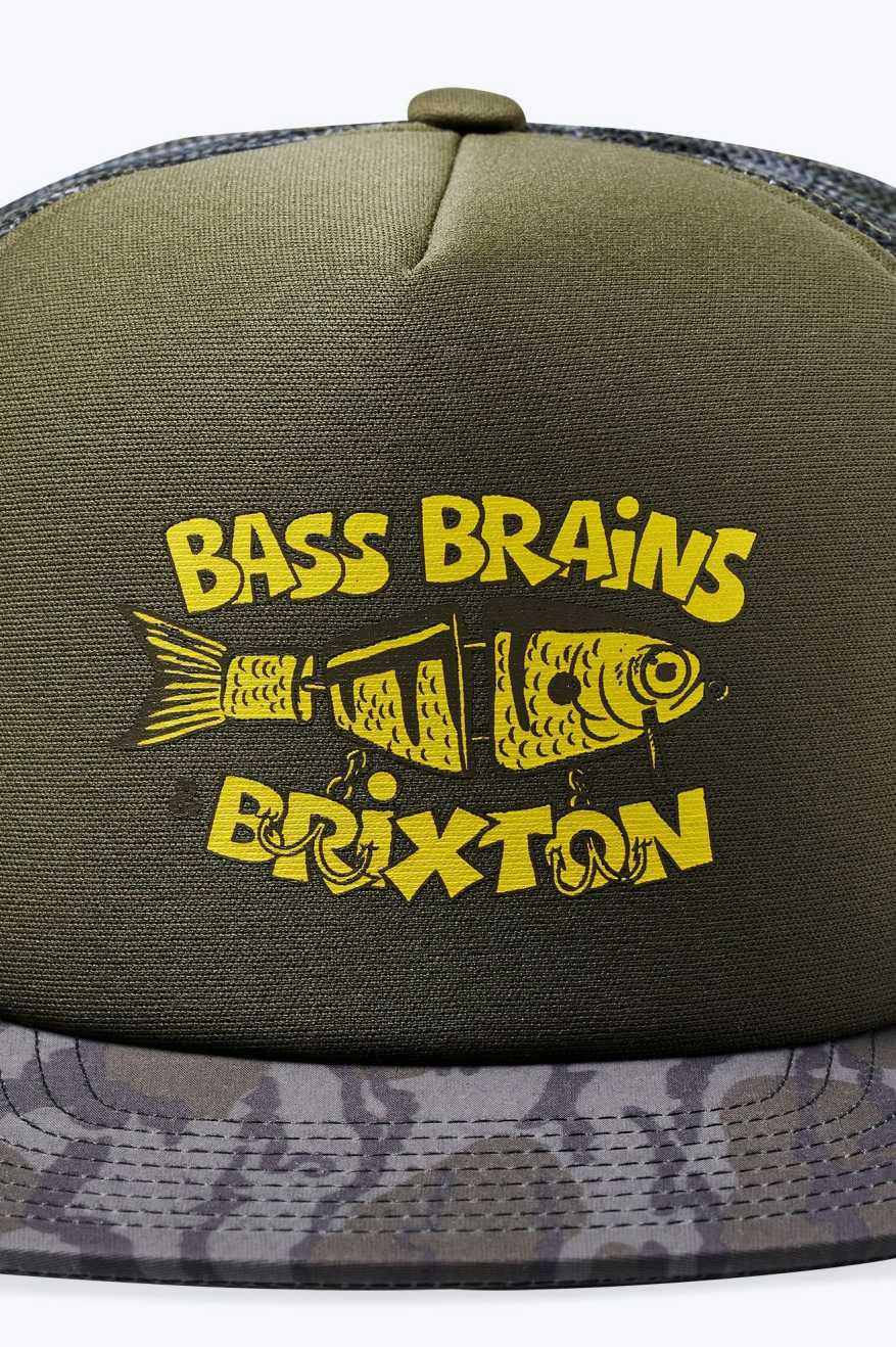 BRIXTON BASS BRAINS BAIT HP TRUCKER HAT - BB CAMO HAT BRIXTON   