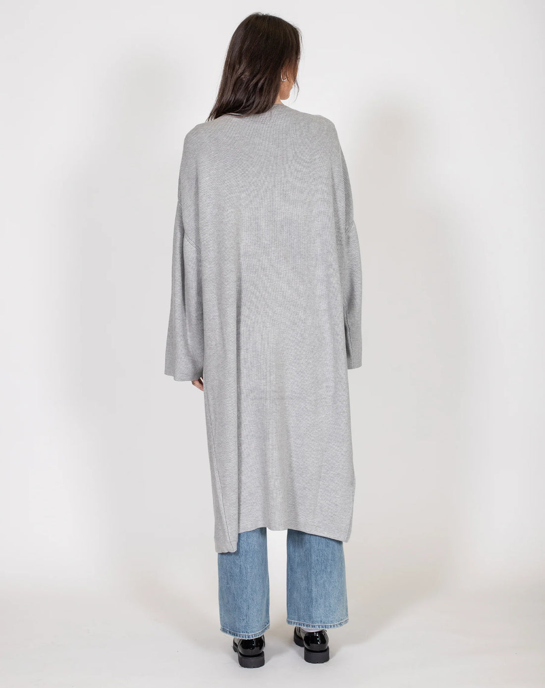 BRUNETTE THE LABEL MATILDA RIB KNIT OVERSIZED MAXI CARDIGAN - GREY CARDIGAN BRUNETTE THE LABEL   