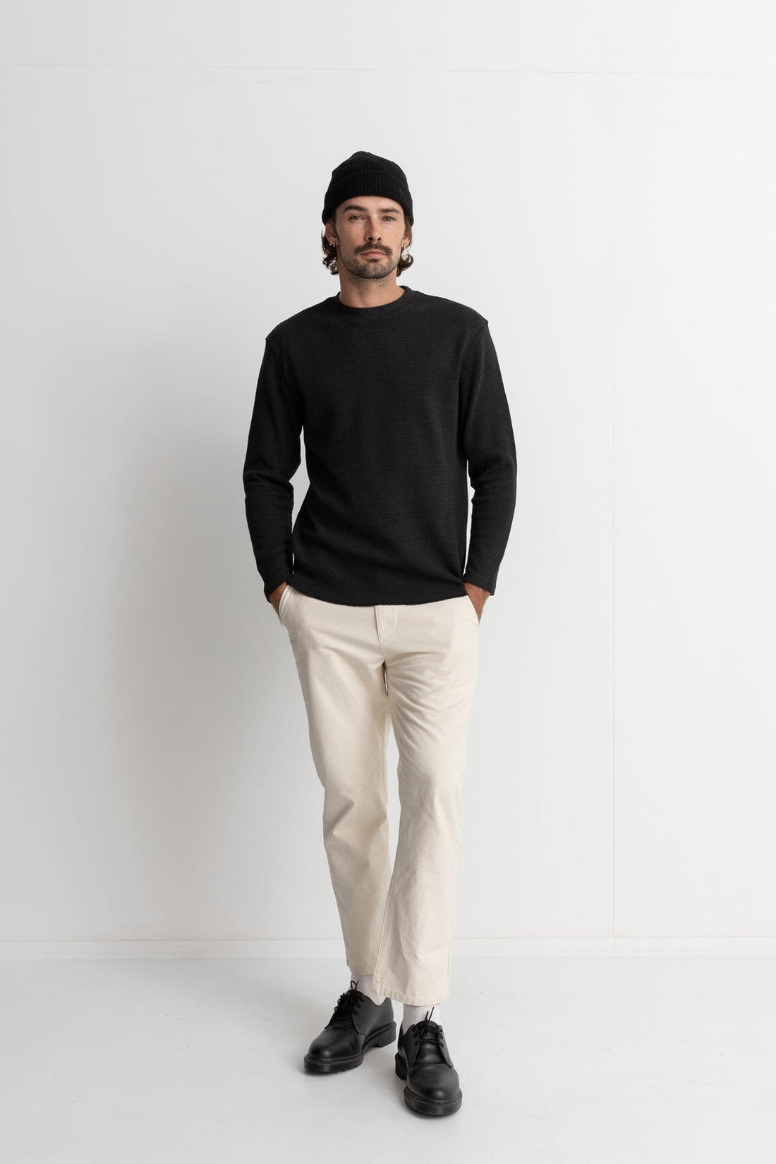 RHYTHM CLASSIC WAFFLE KNIT - VINTAGE BLACK SHIRT RHYTHM   