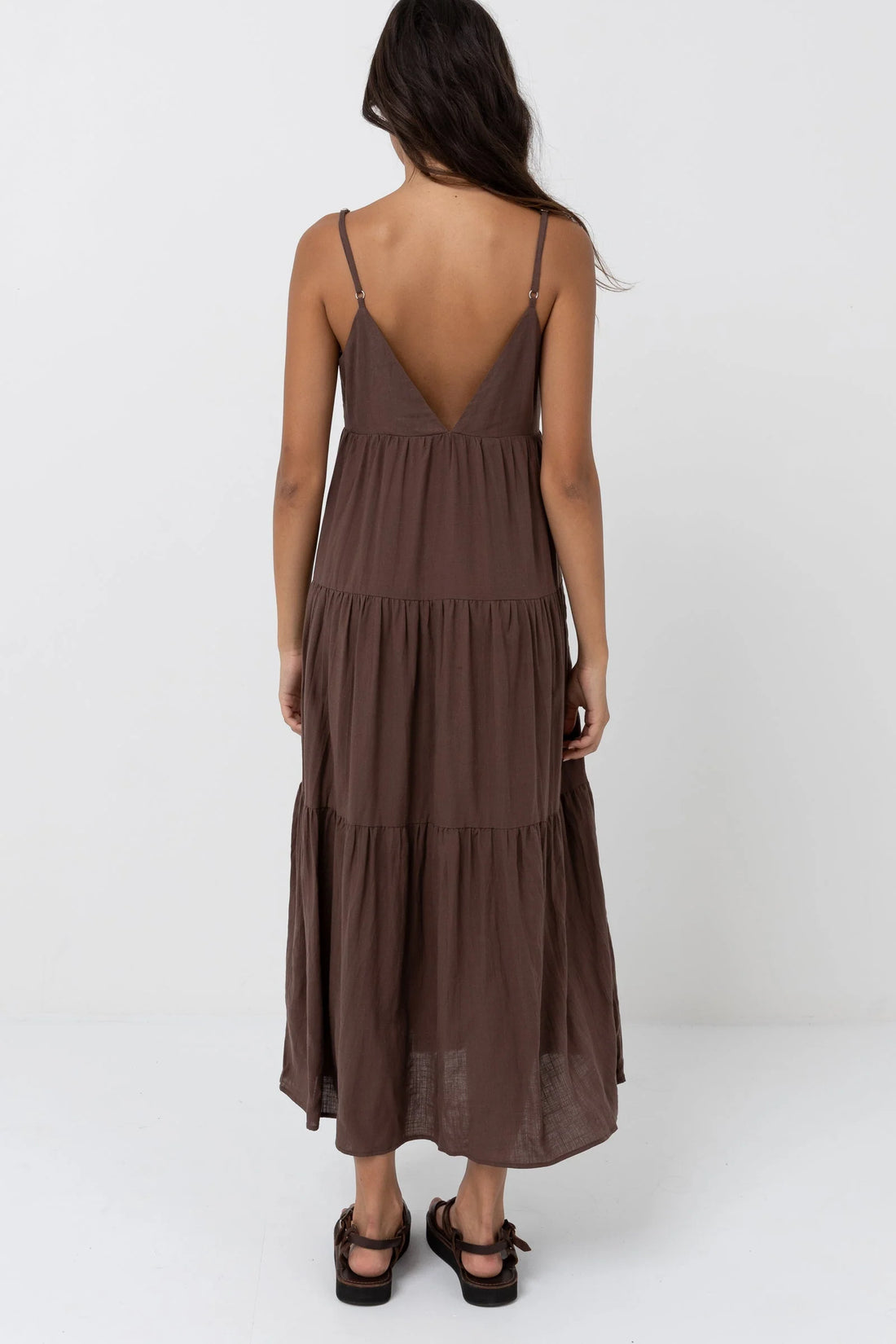 RHYTHM CLASSIC TIERED MIDI DRESS - CHOCOLATE DRESS RHYTHM   