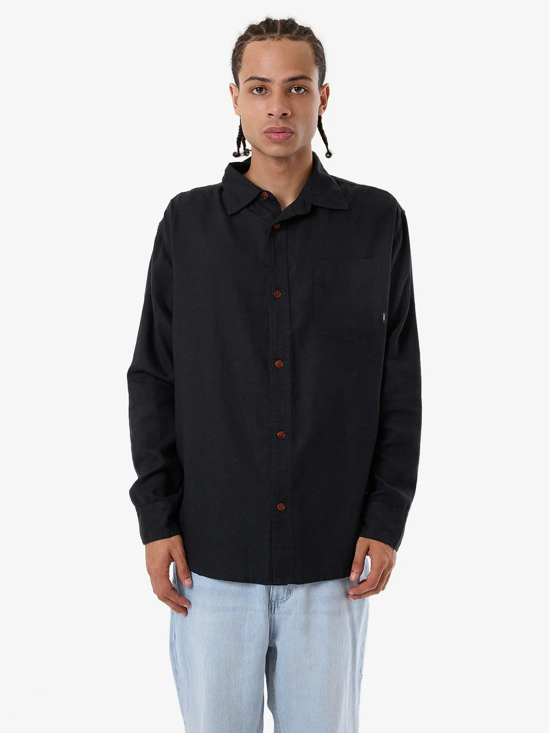 THRILLS HEMP MINIMAL OVERSIZE LONG SLEEVE SHIRT - BLACK SHIRT THRILLS   