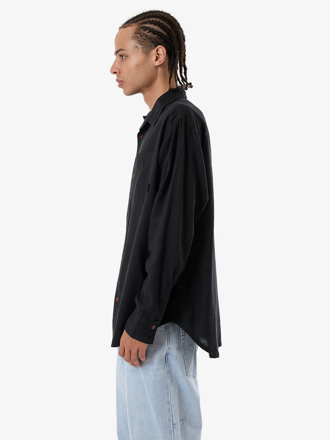 THRILLS HEMP MINIMAL OVERSIZE LONG SLEEVE SHIRT - BLACK SHIRT THRILLS   