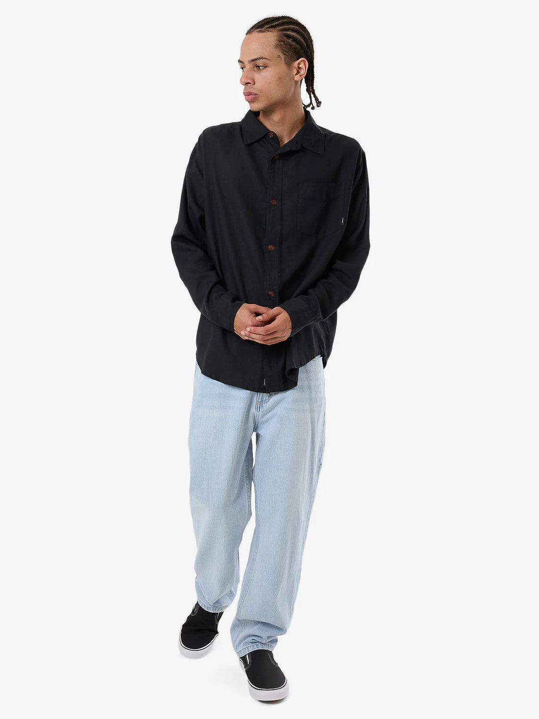 THRILLS HEMP MINIMAL OVERSIZE LONG SLEEVE SHIRT - BLACK SHIRT THRILLS   