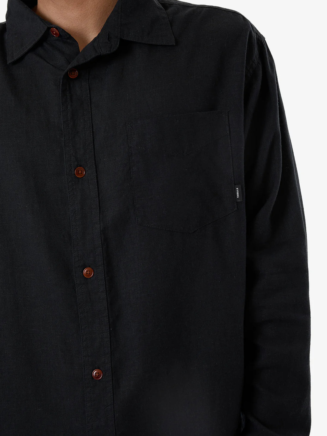 THRILLS HEMP MINIMAL OVERSIZE LONG SLEEVE SHIRT - BLACK SHIRT THRILLS   