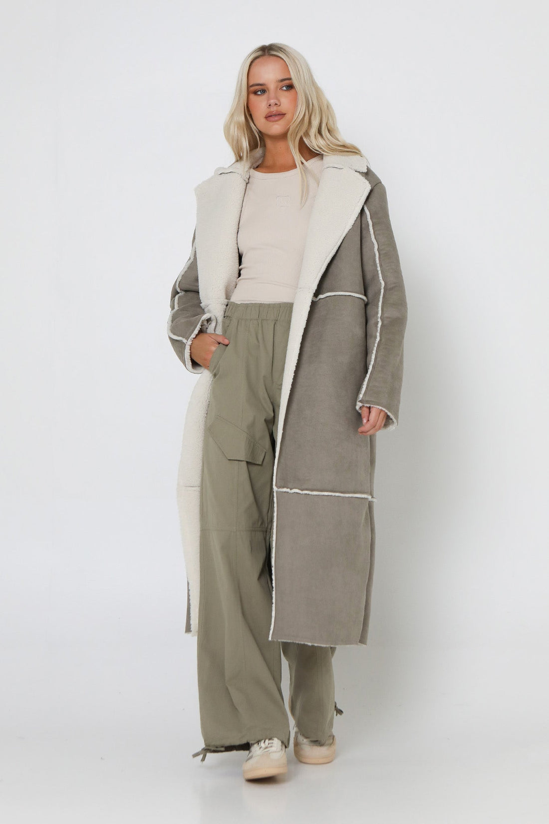 LOST IN LUNAR MIMI COAT - SAGE Coats & Jackets LOST IN LUNAR   