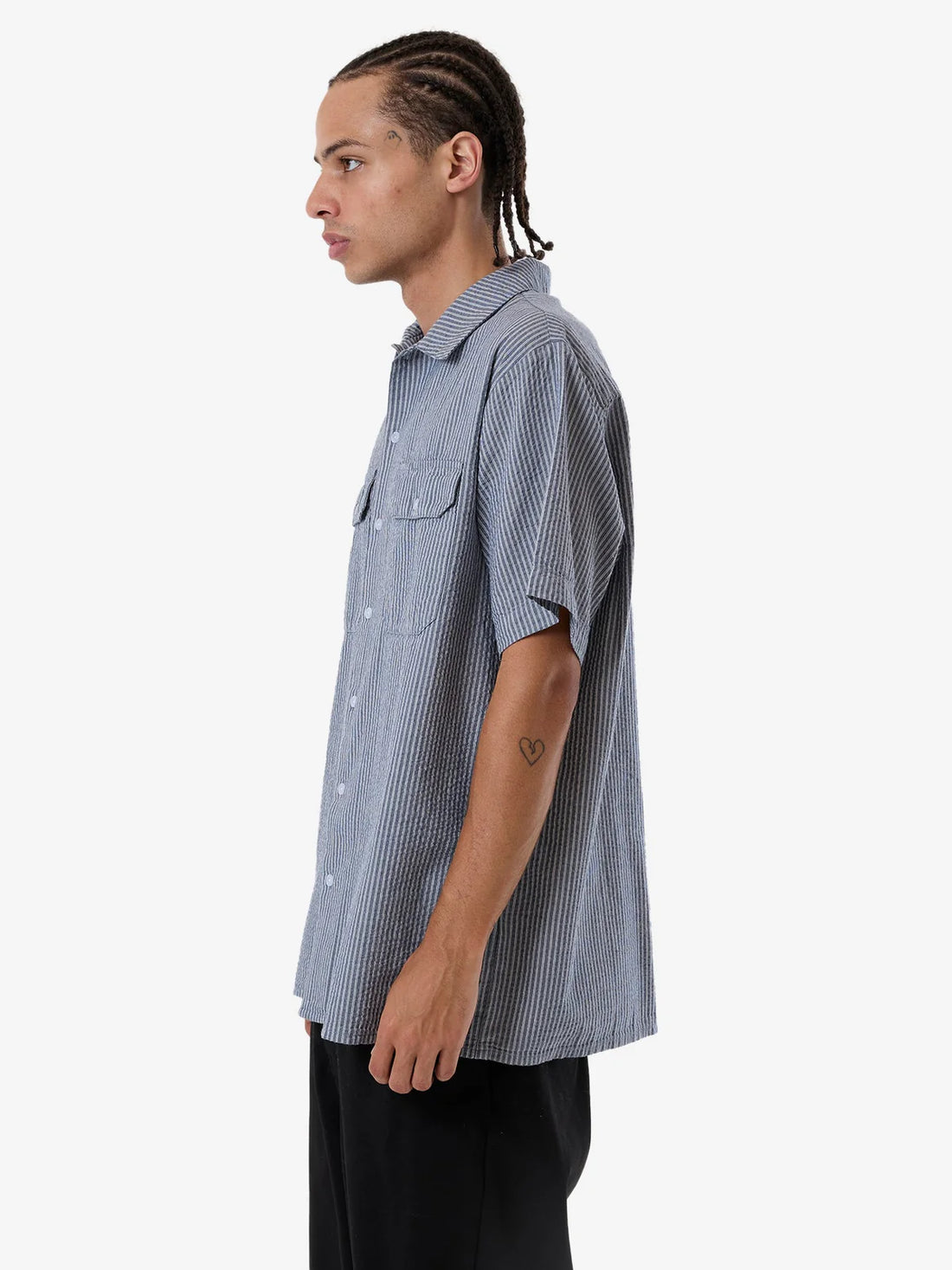 THRILLS UNION SHORT SLEEVE STRIPE WORK SHIRT - LIGHT PETROL SHIRT THRILLS   