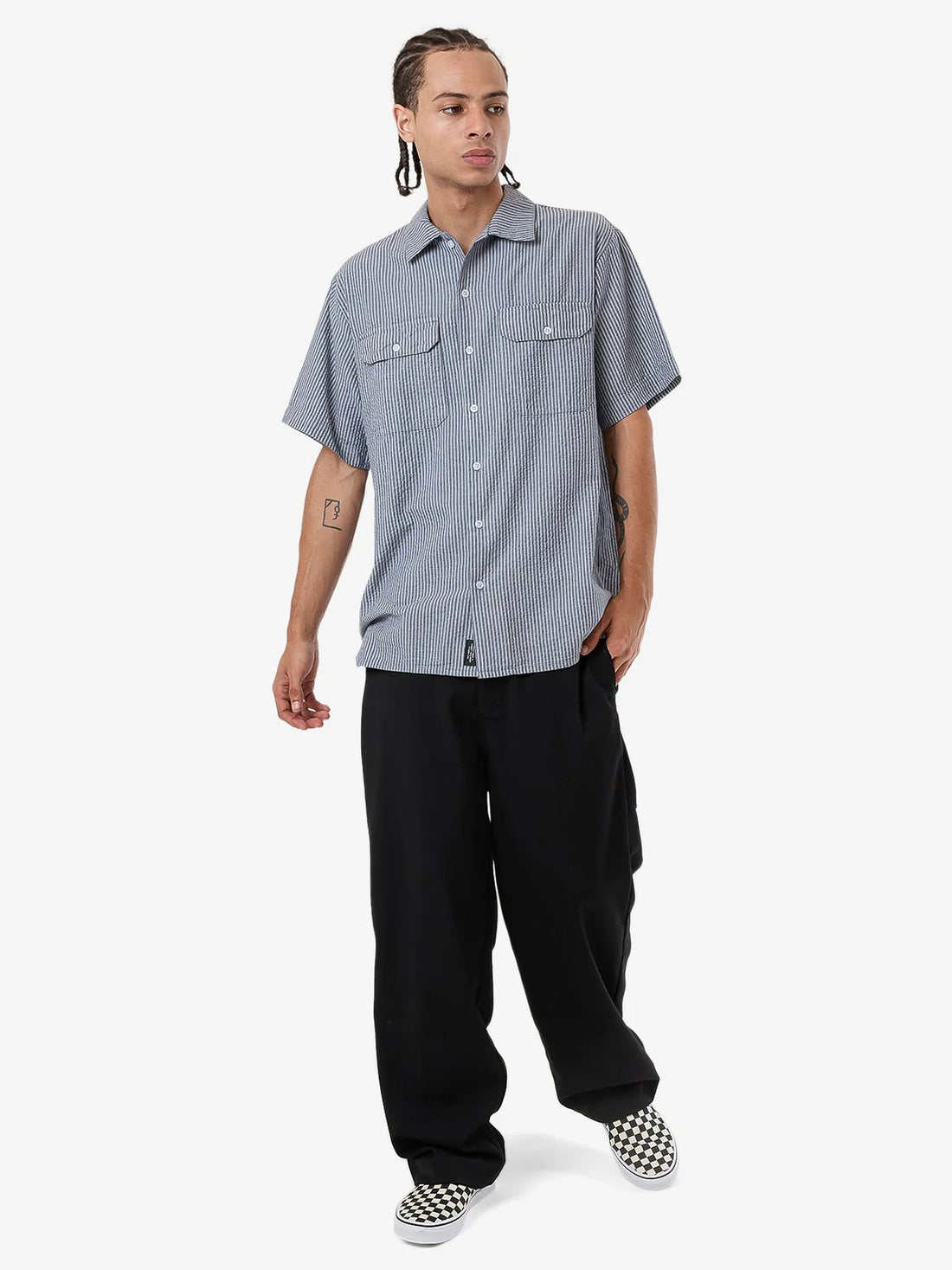 THRILLS UNION SHORT SLEEVE STRIPE WORK SHIRT - LIGHT PETROL SHIRT THRILLS   