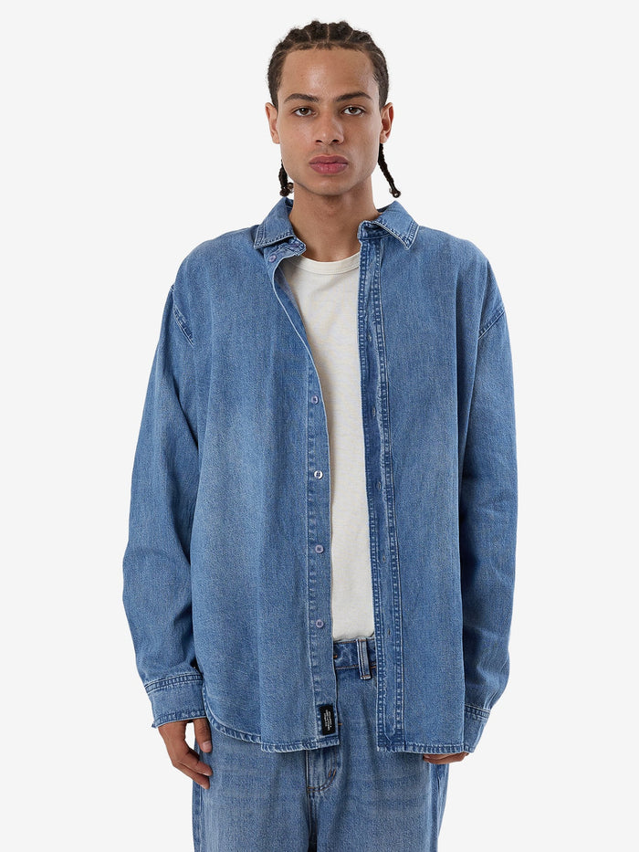 THRILLS CANYON OVERSIZE LONG SLEEVE DENIM SHIRT - DARK DUST BLUE SHIRT JACKET THRILLS   