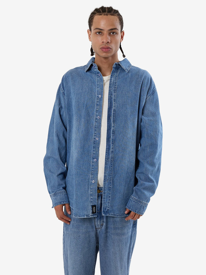 THRILLS CANYON OVERSIZE LONG SLEEVE DENIM SHIRT - DARK DUST BLUE SHIRT JACKET THRILLS   