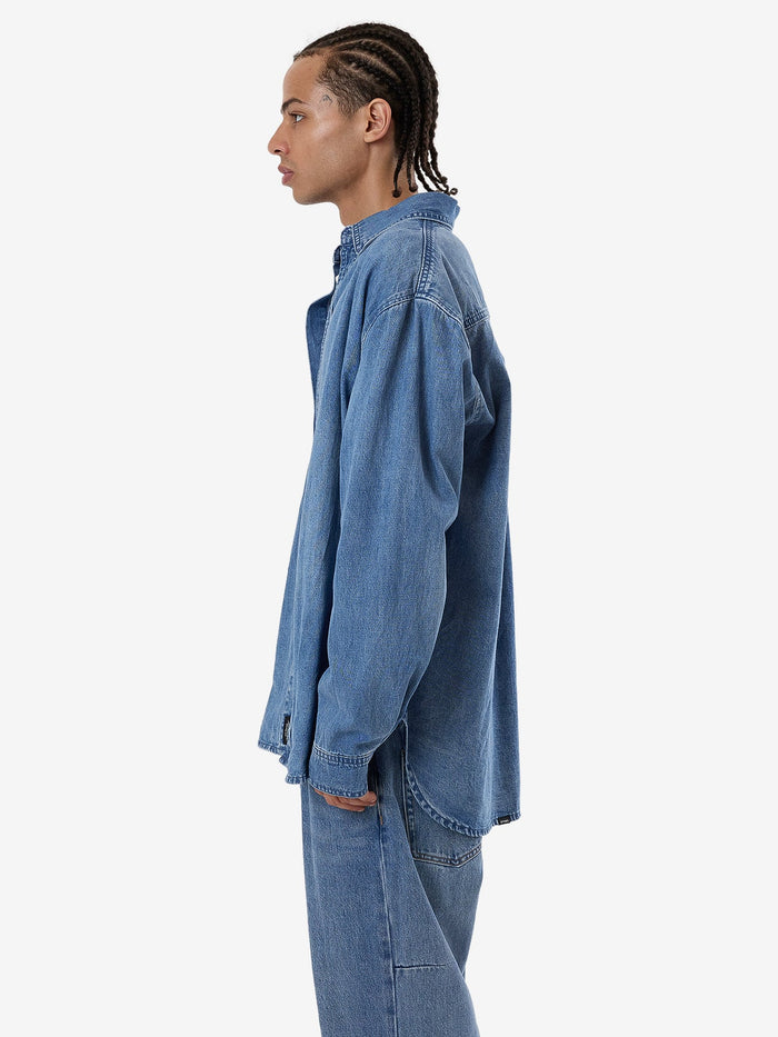 THRILLS CANYON OVERSIZE LONG SLEEVE DENIM SHIRT - DARK DUST BLUE SHIRT JACKET THRILLS   