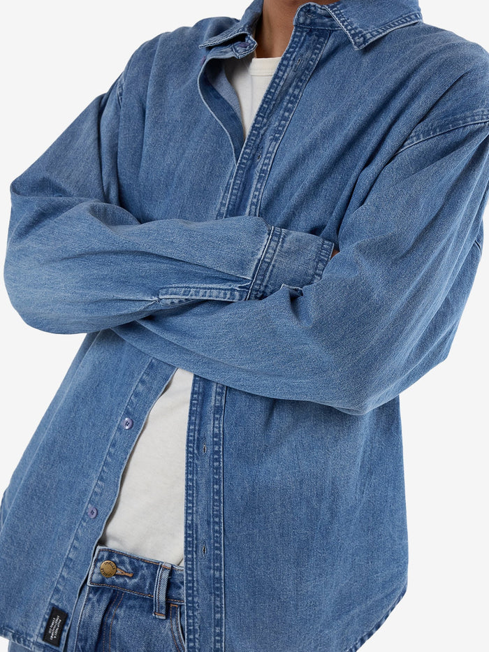 THRILLS CANYON OVERSIZE LONG SLEEVE DENIM SHIRT - DARK DUST BLUE SHIRT JACKET THRILLS   