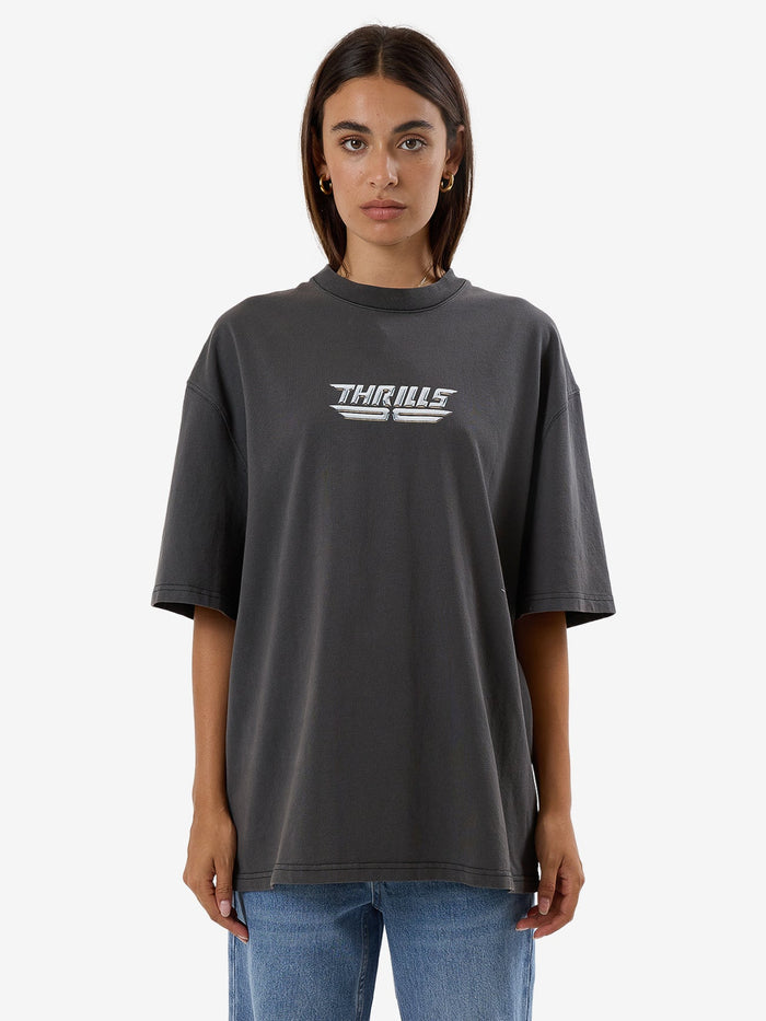 THRILLS HIGH SHINE OVERSIZED TEE - MERCH BLACK SHIRT THRILLS   