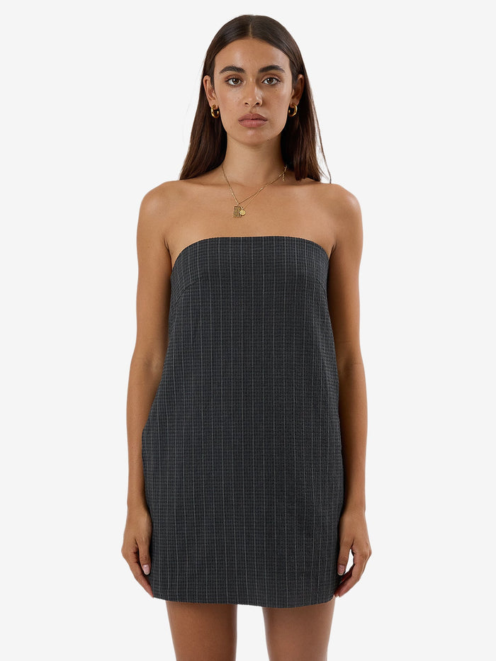 THRILLS COLBY STRAPLESS DRESS - CHARCOAL PINSTRIPE DRESS THRILLS   