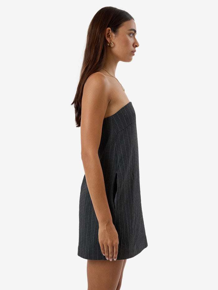 THRILLS COLBY STRAPLESS DRESS - CHARCOAL PINSTRIPE DRESS THRILLS   