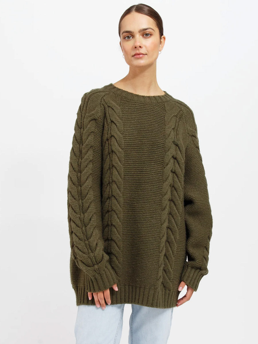 ADELE CABLE KNIT BIG SISTER SWEATER - OLIVE SWEATER -