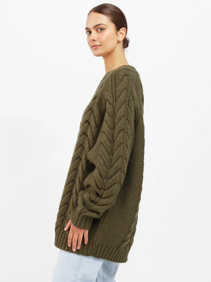 ADELE CABLE KNIT BIG SISTER SWEATER - OLIVE SWEATER -