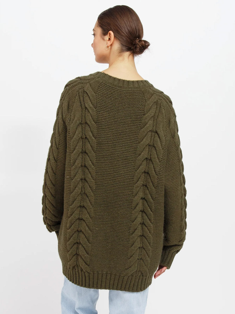 ADELE CABLE KNIT BIG SISTER SWEATER - OLIVE SWEATER -