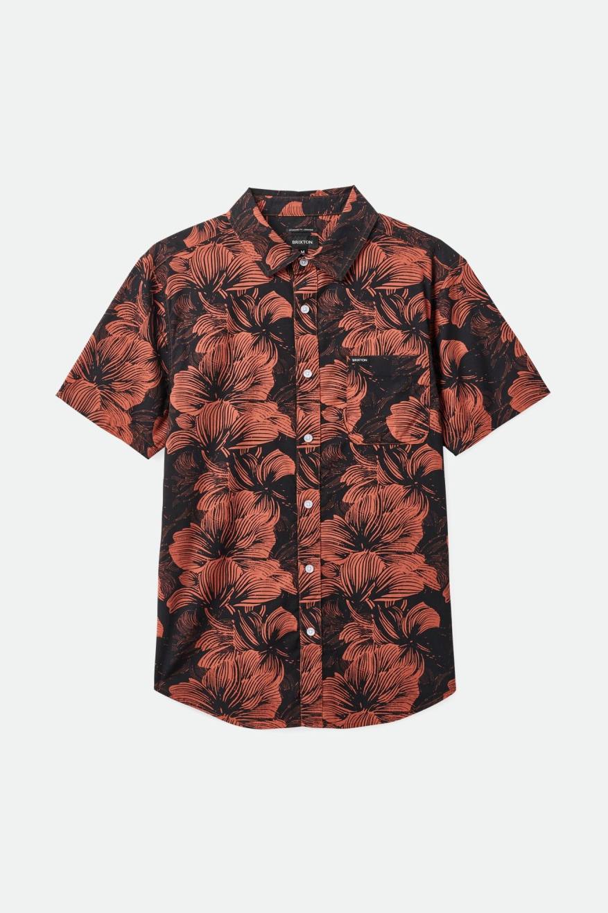 BRIXTON CHARTER PRINT S/S WOVEN SHIRT - WASHED BLACK/TERRACOTTA FLORAL SHIRT BRIXTON   