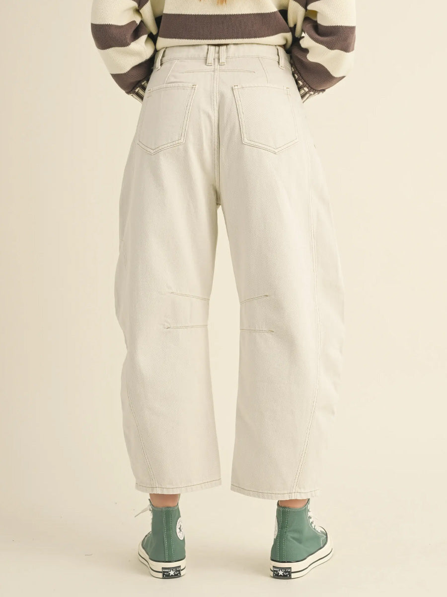 BARREL COTTON PANTS - ECRU PANTS -