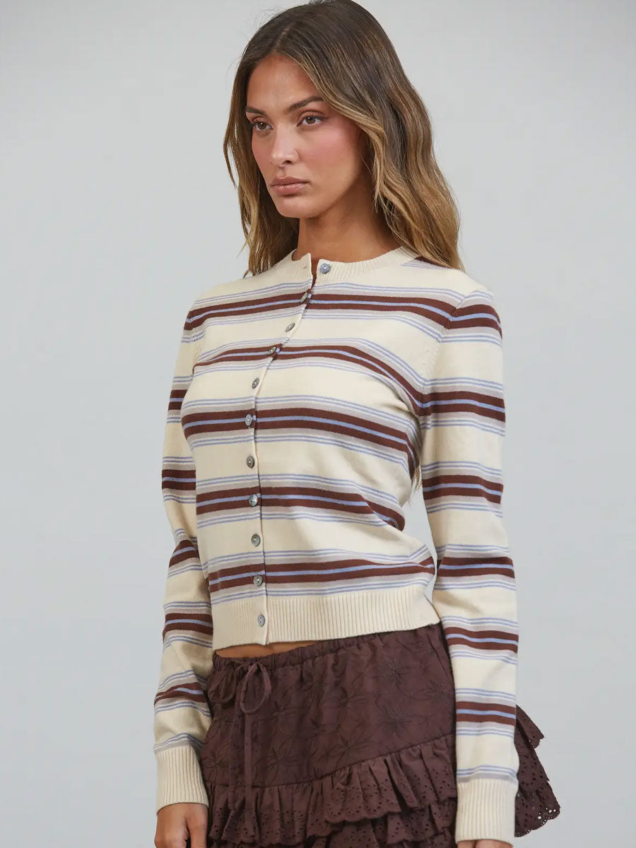 SAUSALITO SOFT STRIPED CARDIGAN - BEIGE MULTI
