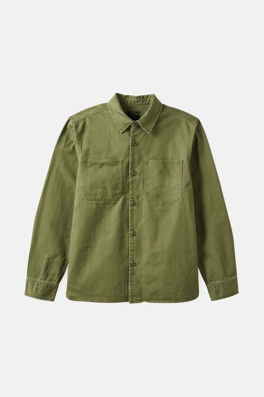 BRIXTON SELDEN OVERSHIRT - OLIVE SURPLUS WORN WASH SHIRT BRIXTON   