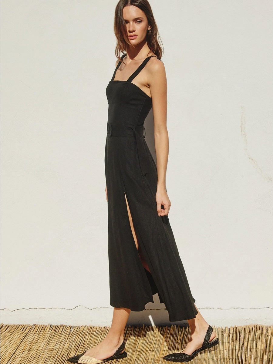 BUCKLED MAXI DRESS - BLACK