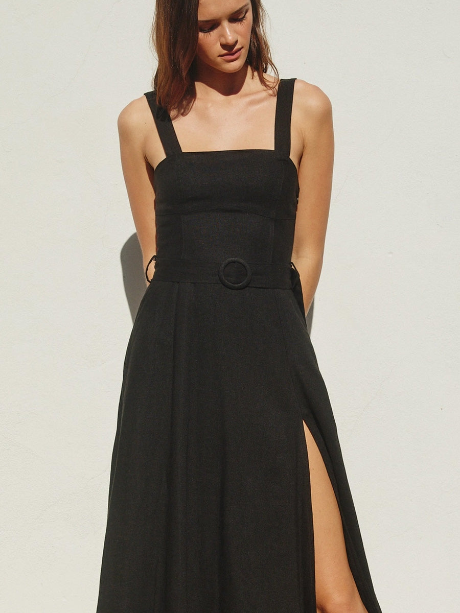 BUCKLED MAXI DRESS - BLACK