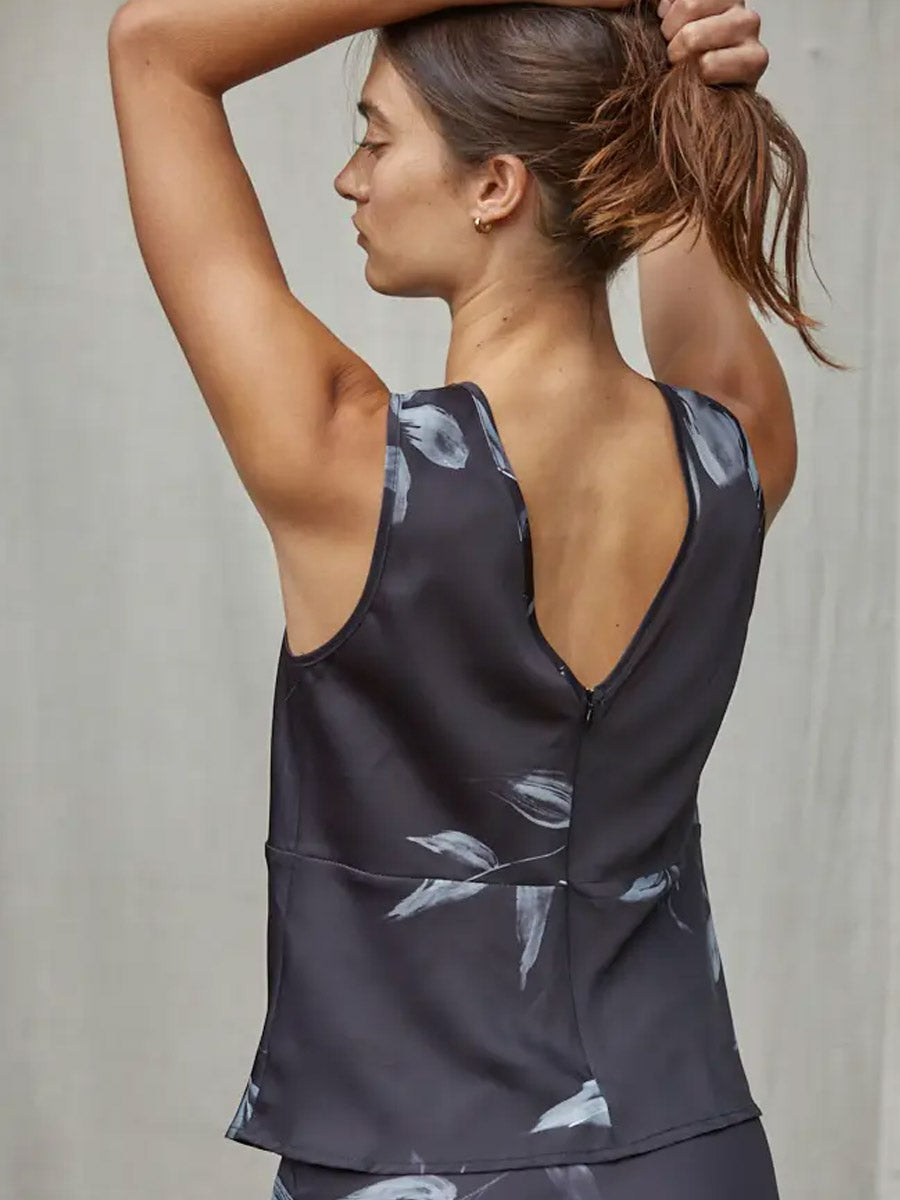 WOVEN FLORAL PRINT SLEEVELESS TOP - BLACK/GREY