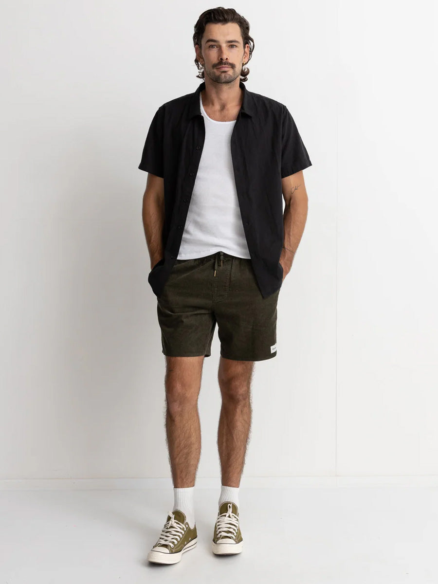 RHYTHM CLASSIC LINEN SHORT-SLEEVE SHIRT - VINTAGE BLACK SHIRTS RHYTHM