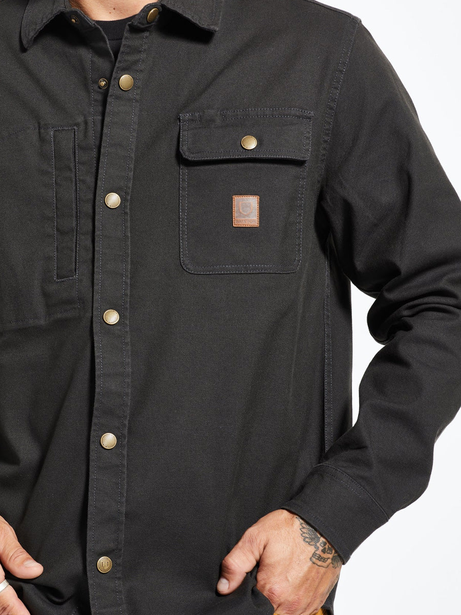 BRIXTON BUILDERS STRETCH OVERSHIRT - WASHED BLACK SHIRTS BRIXTON
